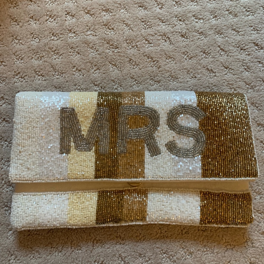 MRS Striped Beaded Foldover Crossbody/Clutch Purse